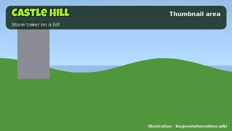 Castle Hill area illustration for Bug Evolution Roblox map: Thumbnail area, Stone tower on a hill
