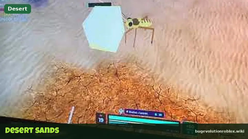 Sandy desert ground in Bug Evolution gameplay with a pale cocoon