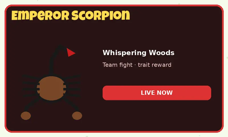 Emperor Scorpion boss card for Bug Evolution: found in Whispering Woods, team fight, trait reward