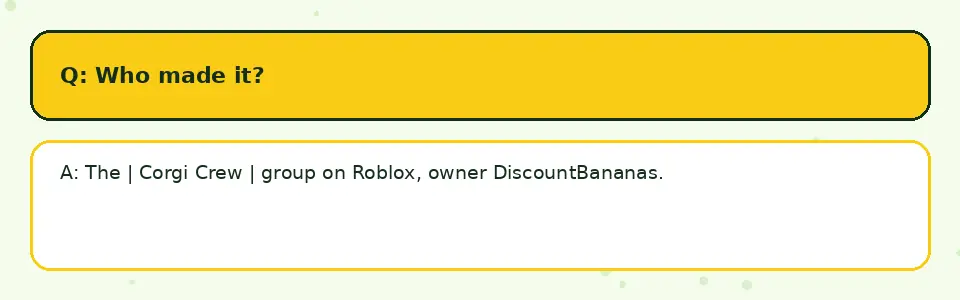 Bug Evolution FAQ card: Who made it? The | Corgi Crew | group on Roblox, owner DiscountBananas.