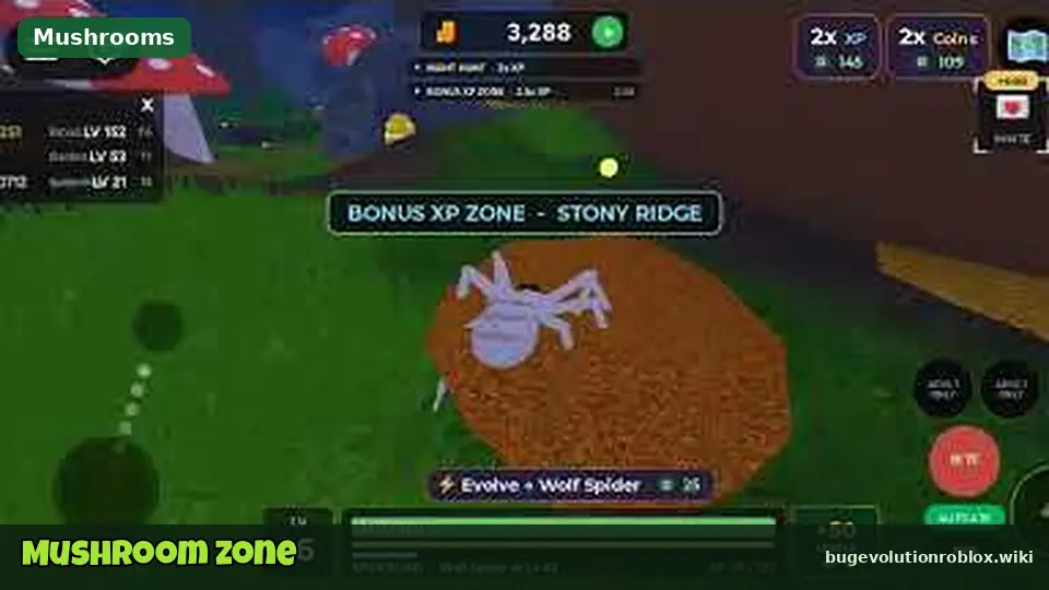 Spider walking past a giant mushroom in Bug Evolution