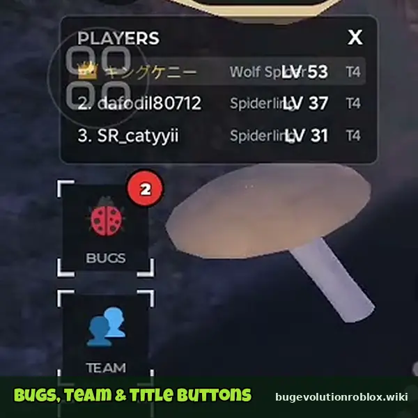 Left-side Bugs, Team and Title buttons in Bug Evolution