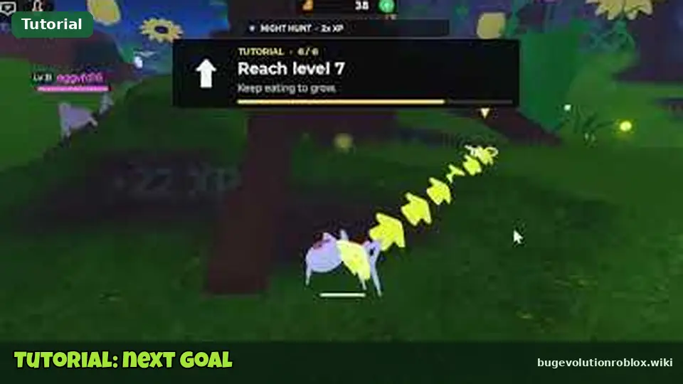 Later Bug Evolution tutorial step shown as a popup at the top of the screen
